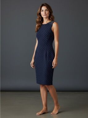 H&M Sleeveless Navy Polka Dot Sheath Dress